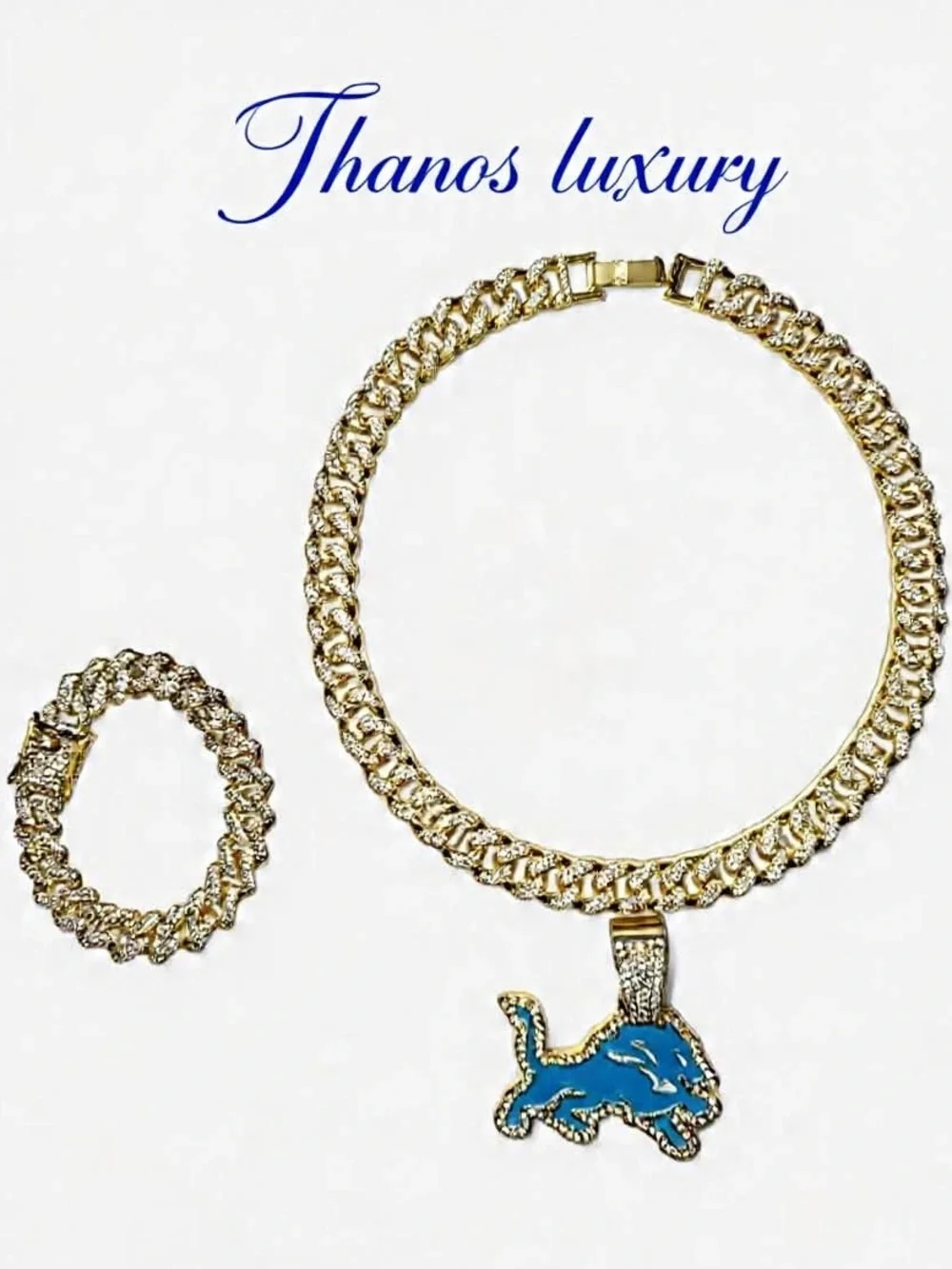 MENS GOLD  PLATED LIONS NECKLACE & BRACELET SET